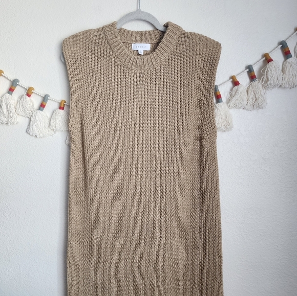 Mable Cable Open Knit Beige Tan High Neck Padded Maxi Dress Boho Modest Neutral - Picture 3 of 12